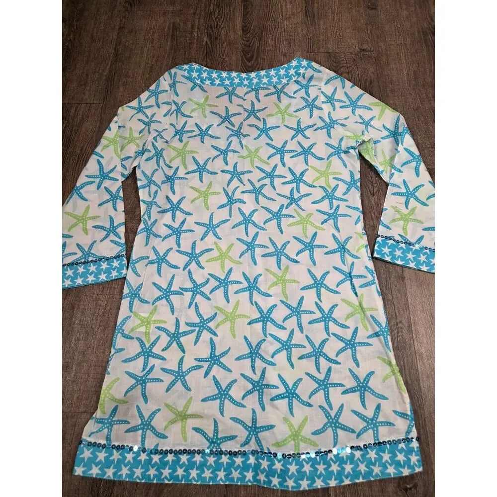 West Indies 100% Pure Soft Cotton Designer V-Neck Tunic Top Starfish Small Dress - Picture 6 of 7